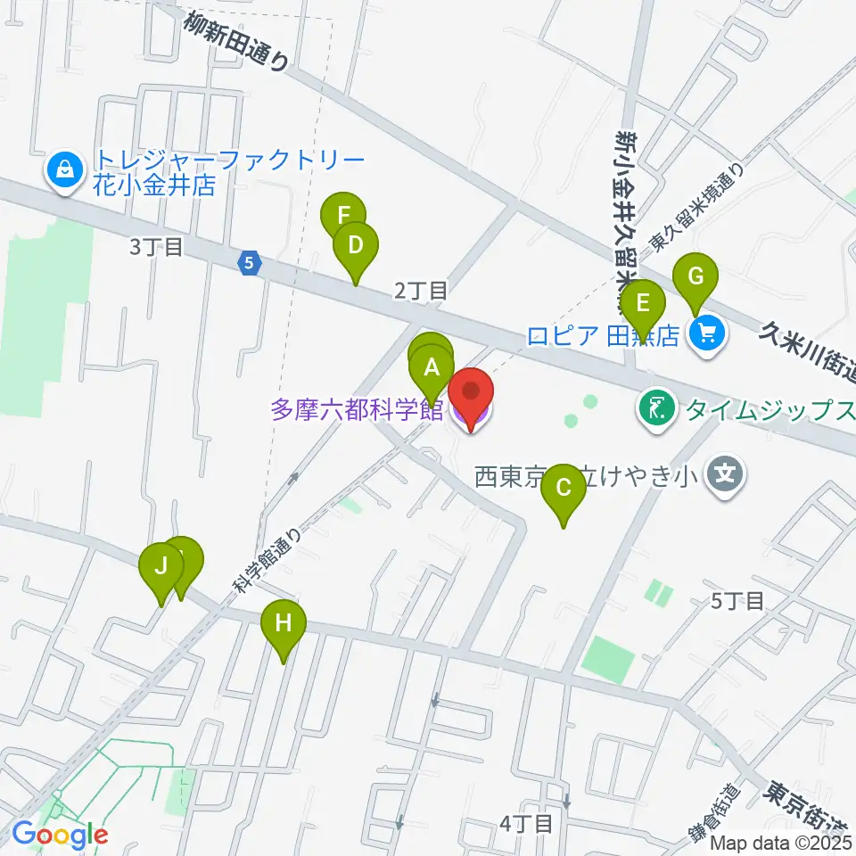 多摩六都科学館周辺の駐車場・コインパーキング一覧地図