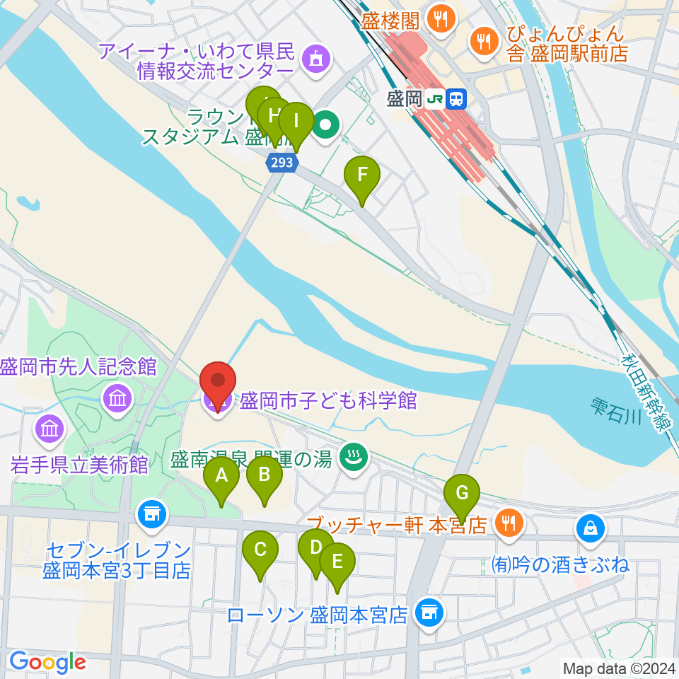 盛岡市子ども科学館周辺の駐車場・コインパーキング一覧地図