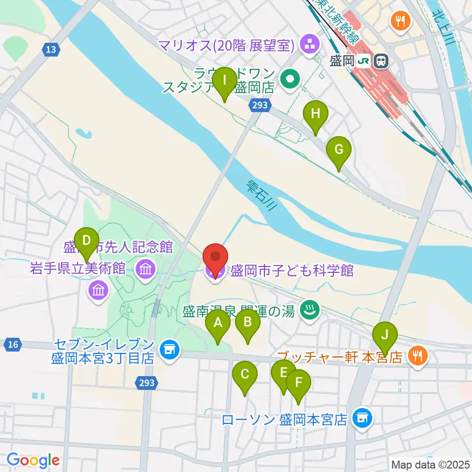 盛岡市子ども科学館周辺の駐車場・コインパーキング一覧地図