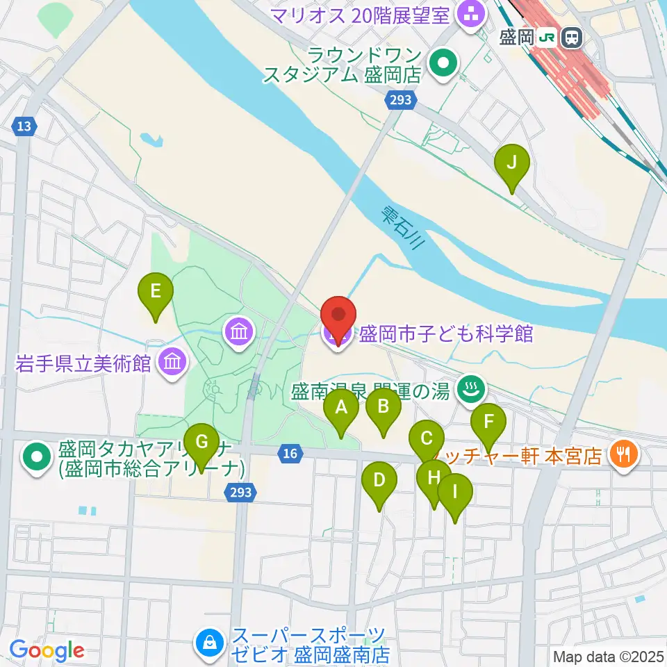 盛岡市子ども科学館周辺の駐車場・コインパーキング一覧地図