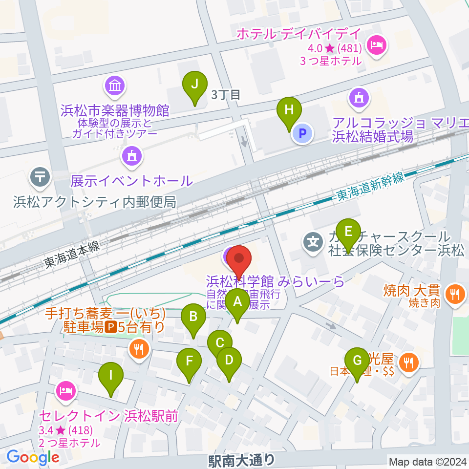 浜松科学館周辺の駐車場・コインパーキング一覧地図