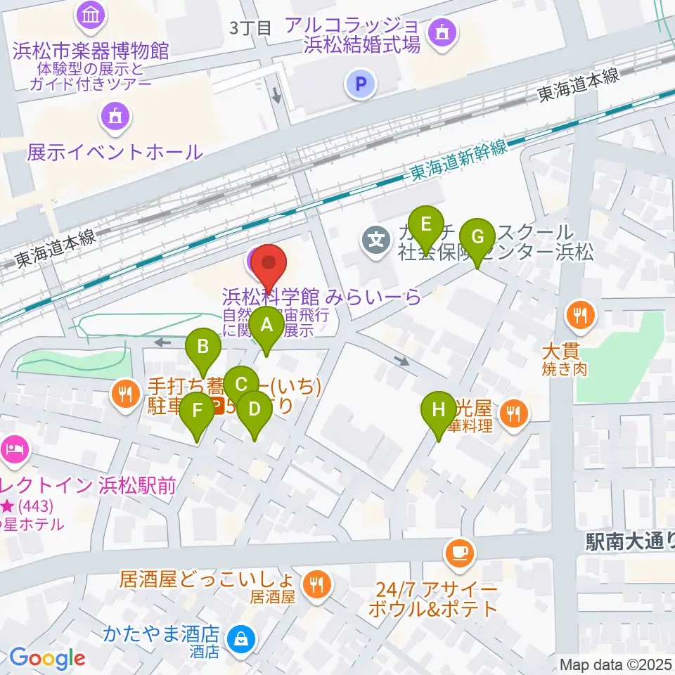 浜松科学館周辺の駐車場・コインパーキング一覧地図
