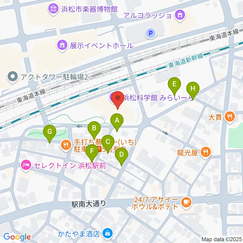 浜松科学館周辺の駐車場・コインパーキング一覧地図