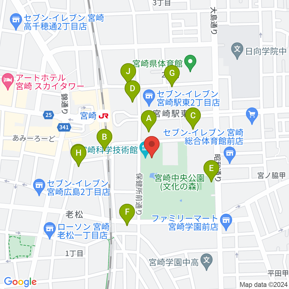 宮崎科学技術館周辺の駐車場・コインパーキング一覧地図