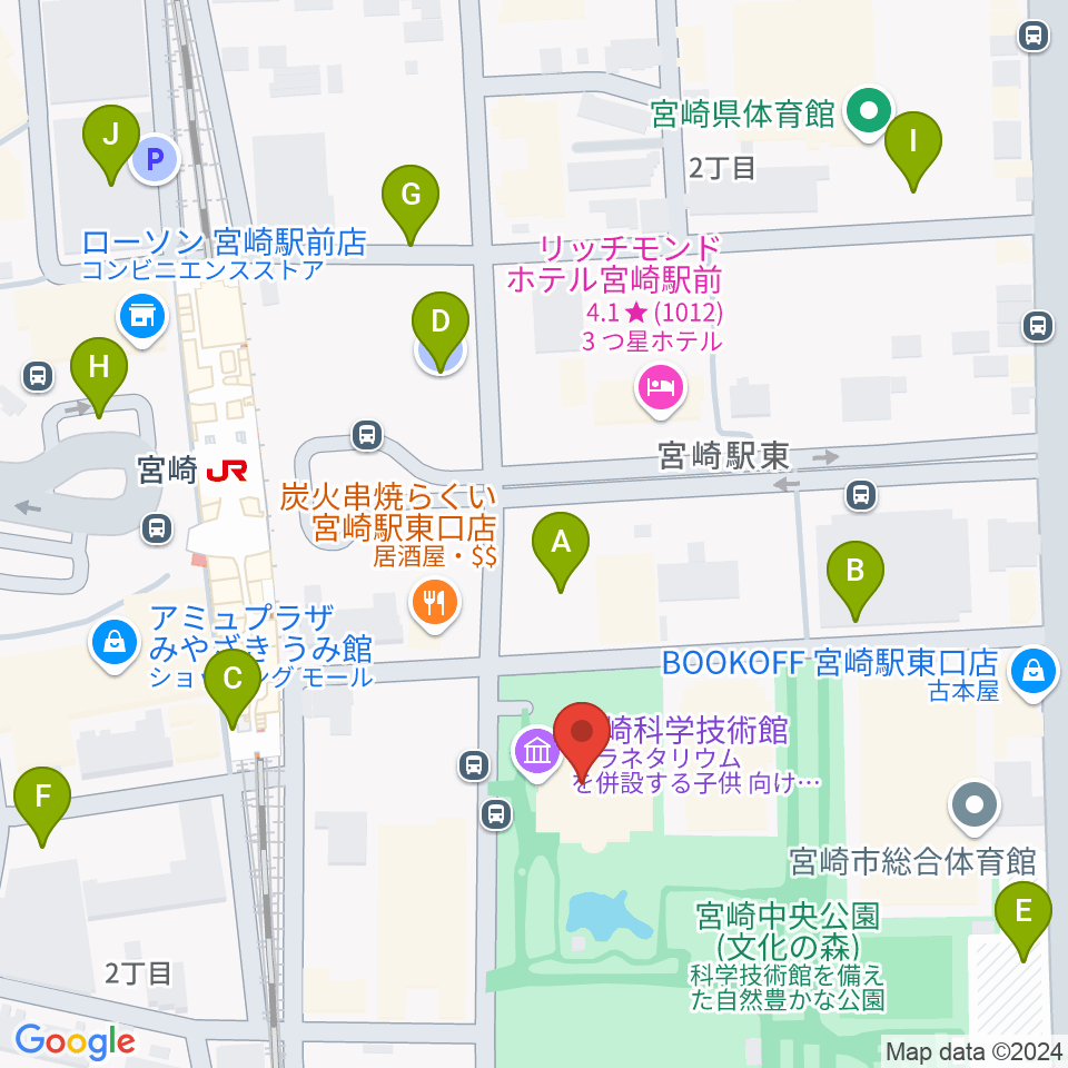 宮崎科学技術館周辺の駐車場・コインパーキング一覧地図