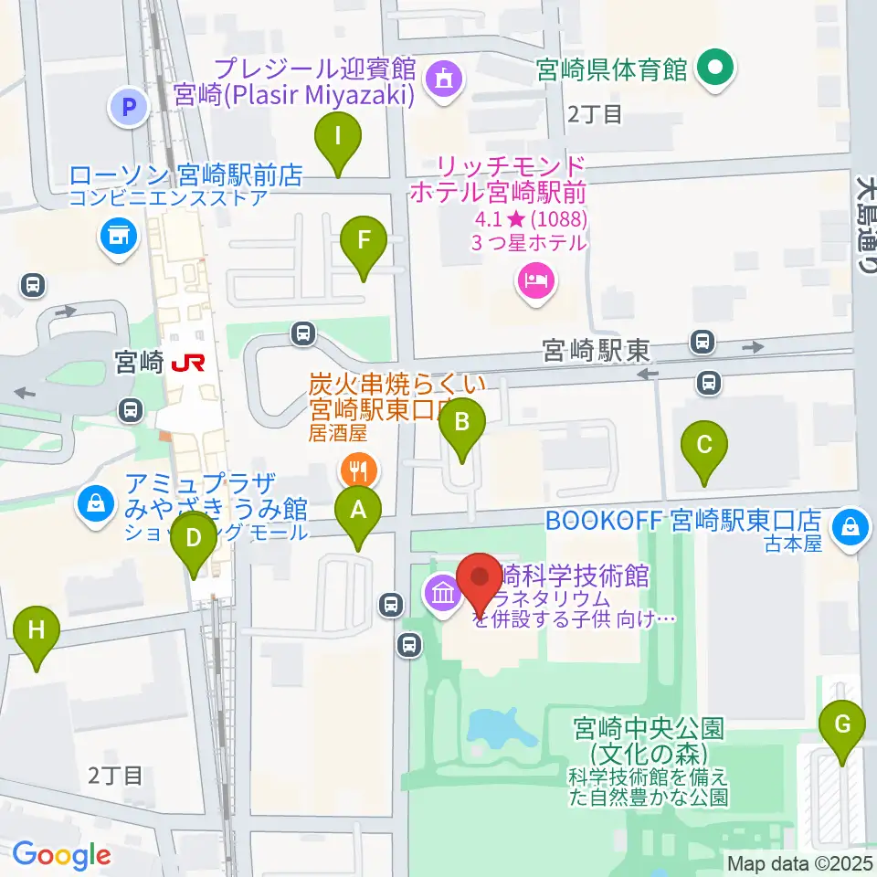 宮崎科学技術館周辺の駐車場・コインパーキング一覧地図