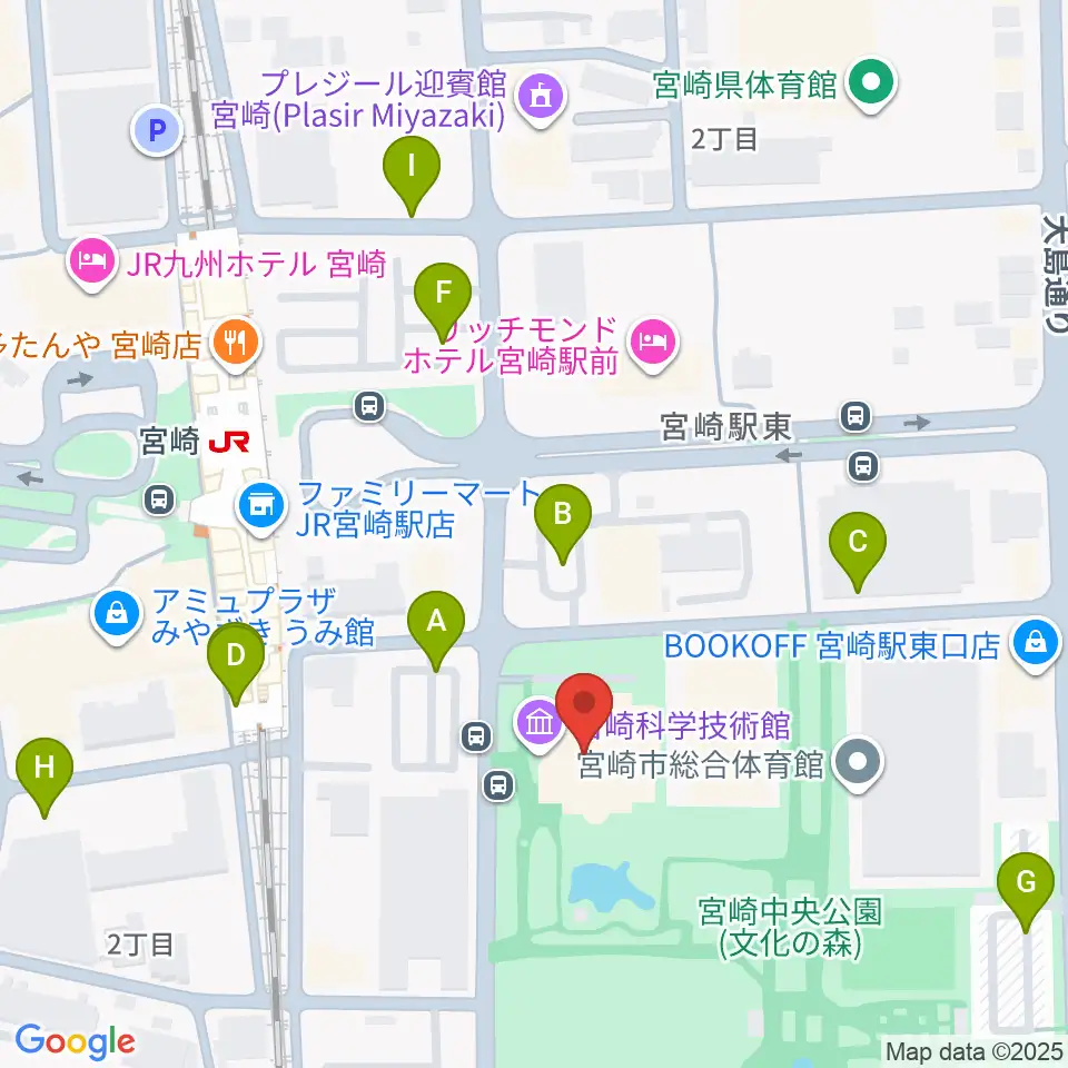 宮崎科学技術館周辺の駐車場・コインパーキング一覧地図