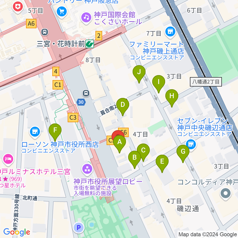 プラスミュージック神戸三宮周辺の駐車場・コインパーキング一覧地図