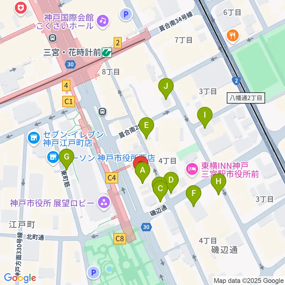 プラスミュージック神戸三宮周辺の駐車場・コインパーキング一覧地図