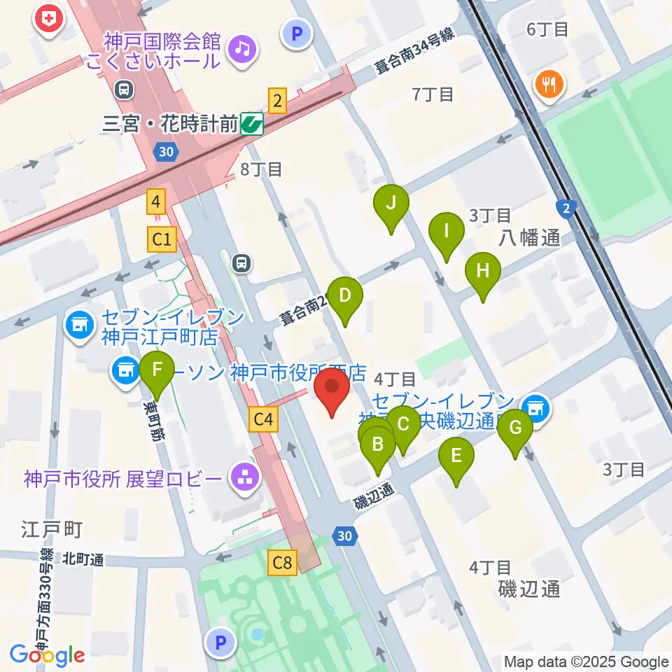 プラスミュージック神戸三宮周辺の駐車場・コインパーキング一覧地図