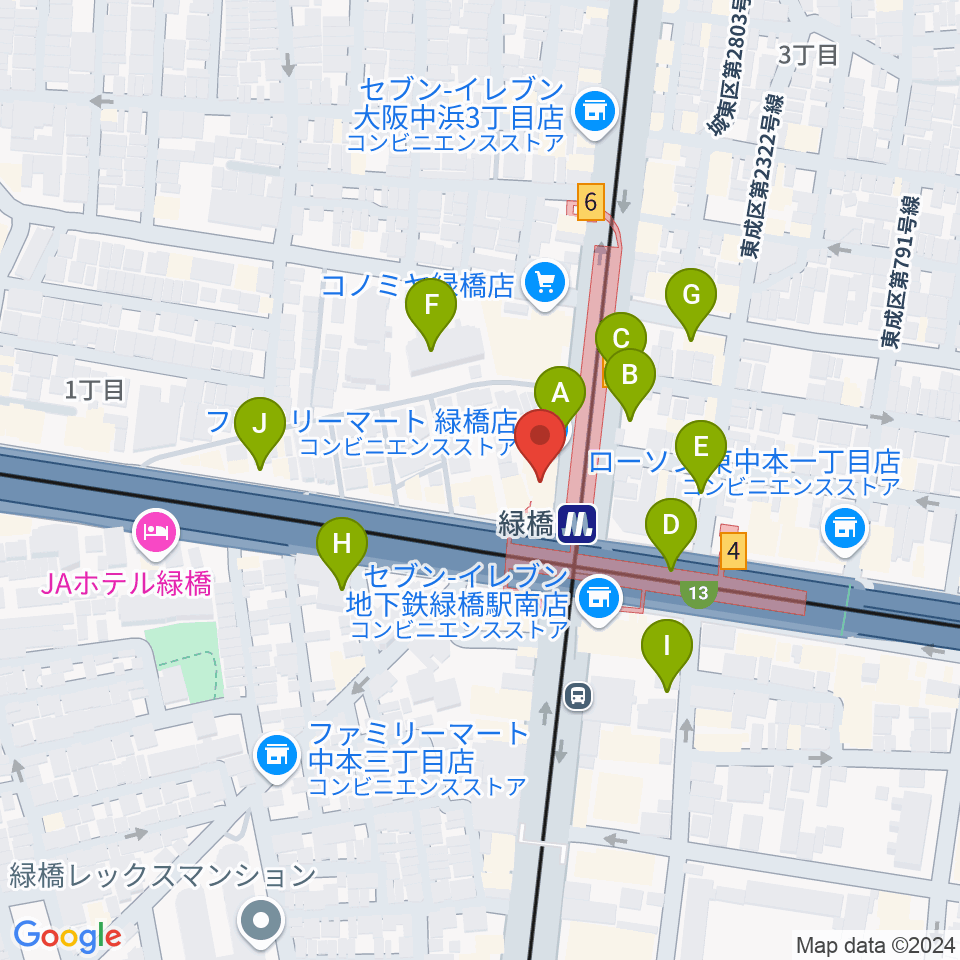 緑橋 戦国大統領周辺の駐車場・コインパーキング一覧地図