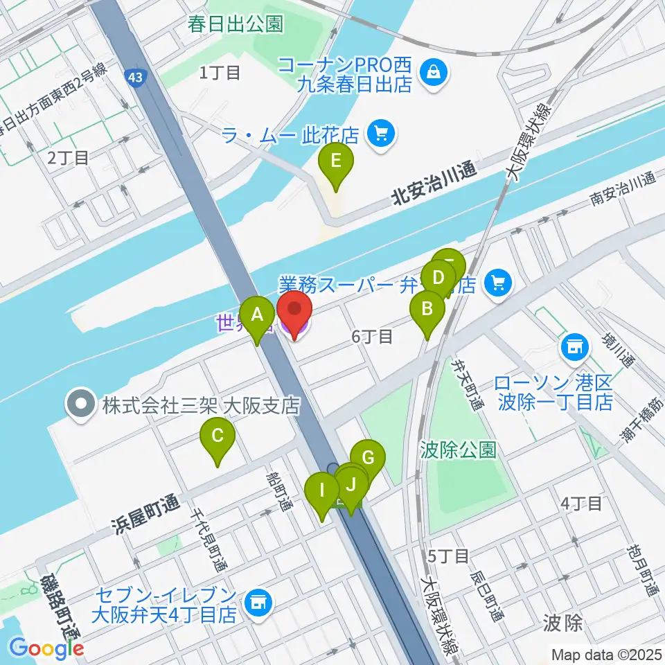 大阪弁天町 世界館周辺の駐車場・コインパーキング一覧地図
