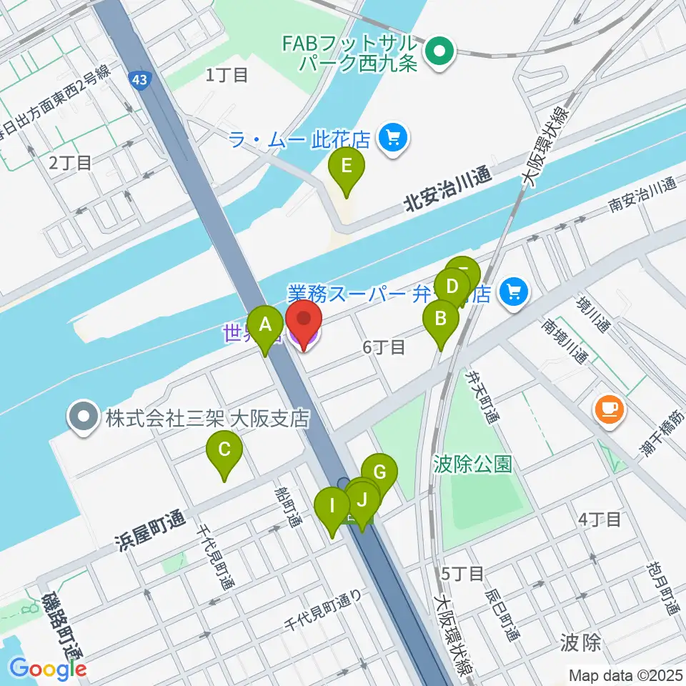 大阪弁天町 世界館周辺の駐車場・コインパーキング一覧地図