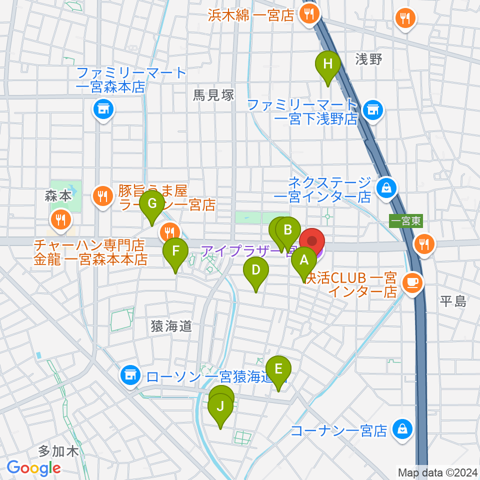 アイプラザ一宮周辺の駐車場・コインパーキング一覧地図