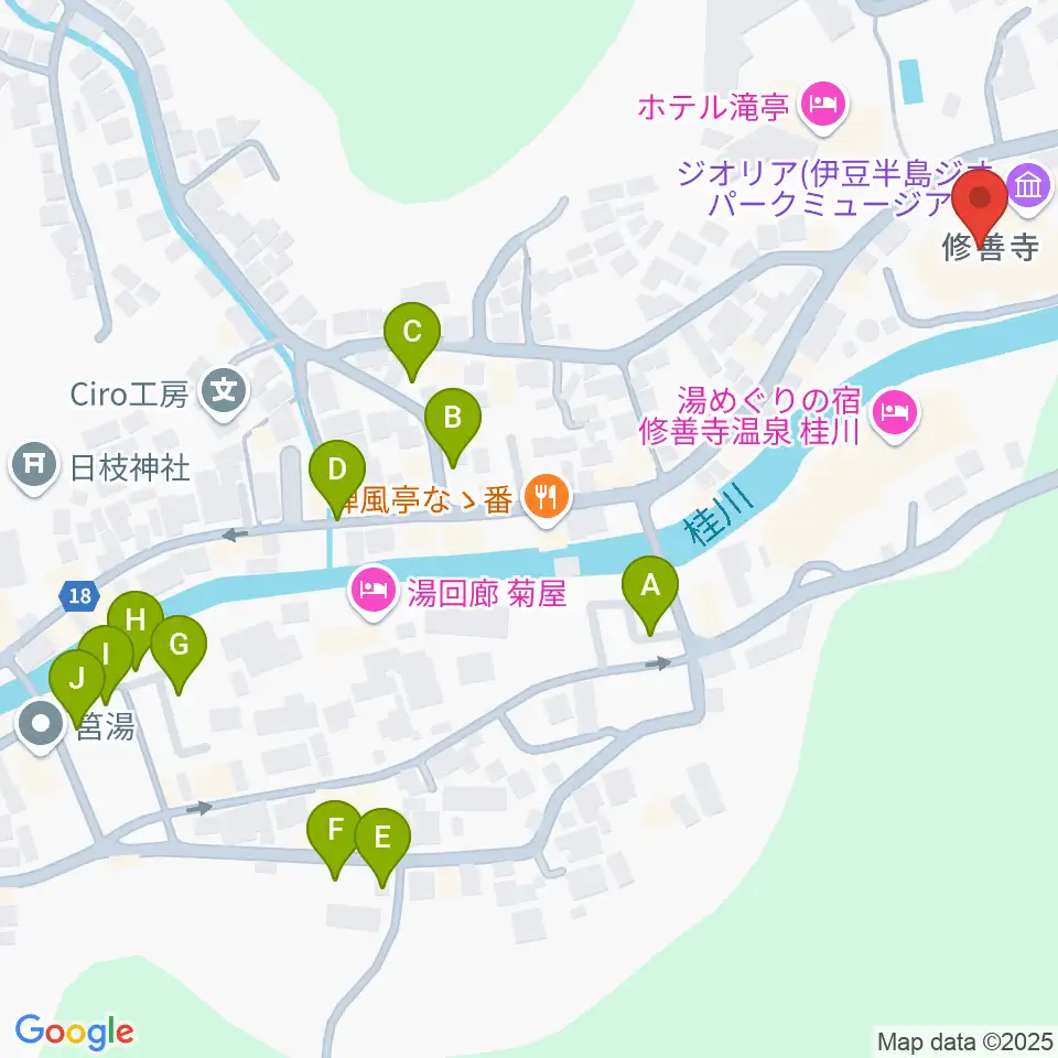 修善寺総合会館周辺の駐車場・コインパーキング一覧地図