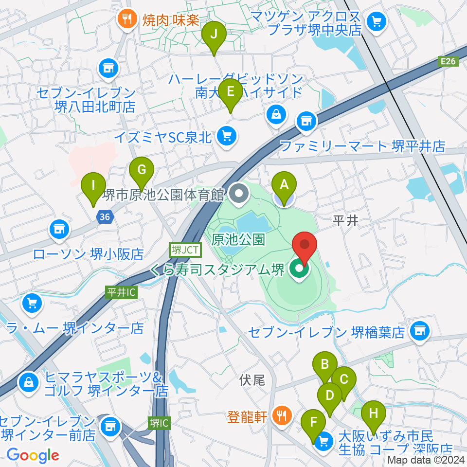 くら寿司スタジアム堺周辺の駐車場・コインパーキング一覧地図