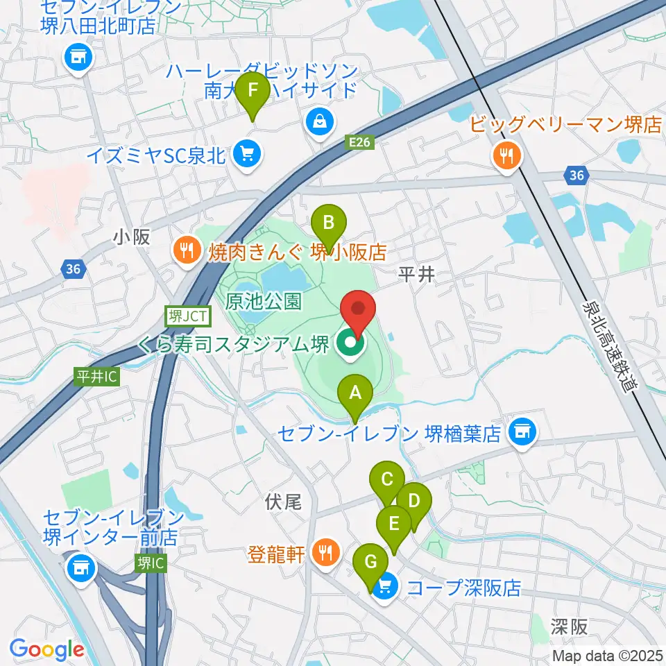 くら寿司スタジアム堺周辺の駐車場・コインパーキング一覧地図