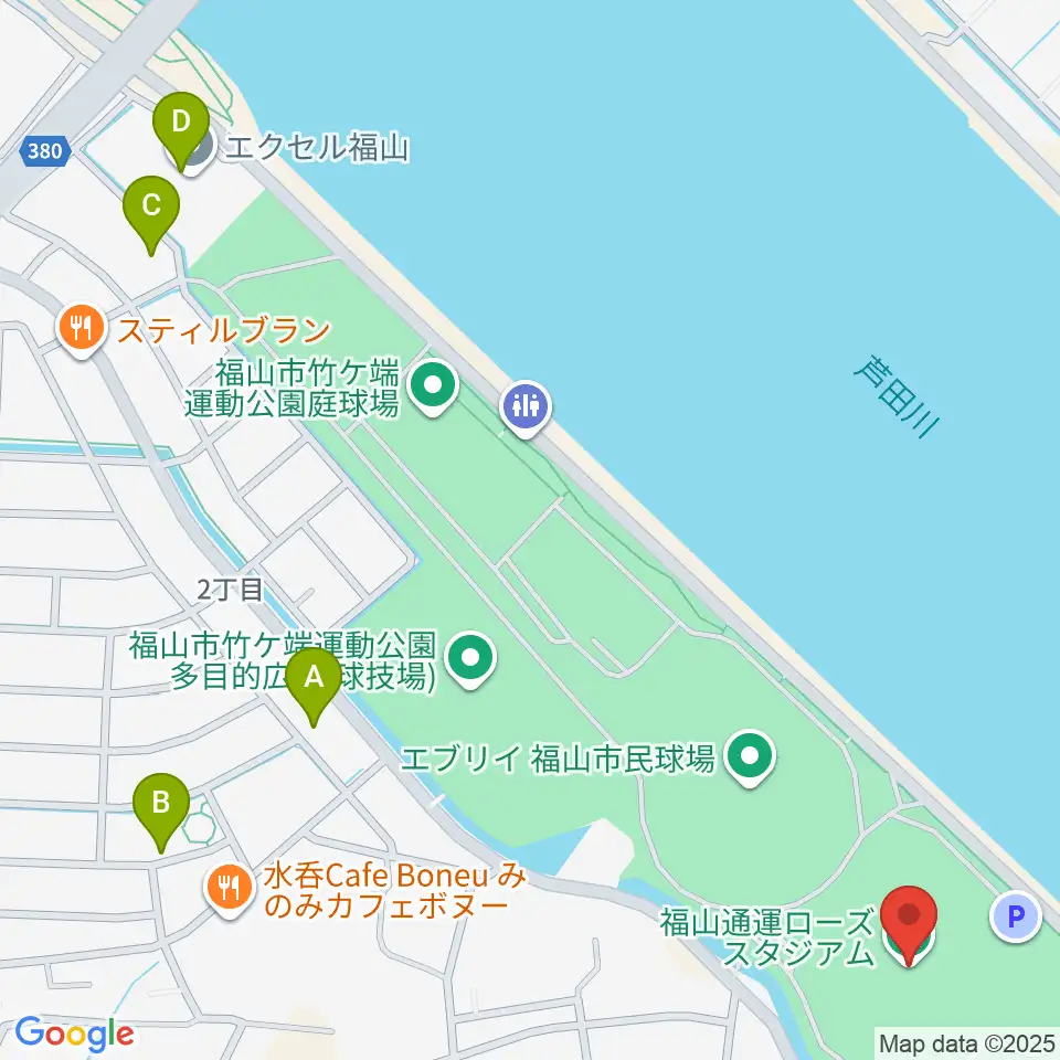 福山通運ローズスタジアム周辺の駐車場・コインパーキング一覧地図