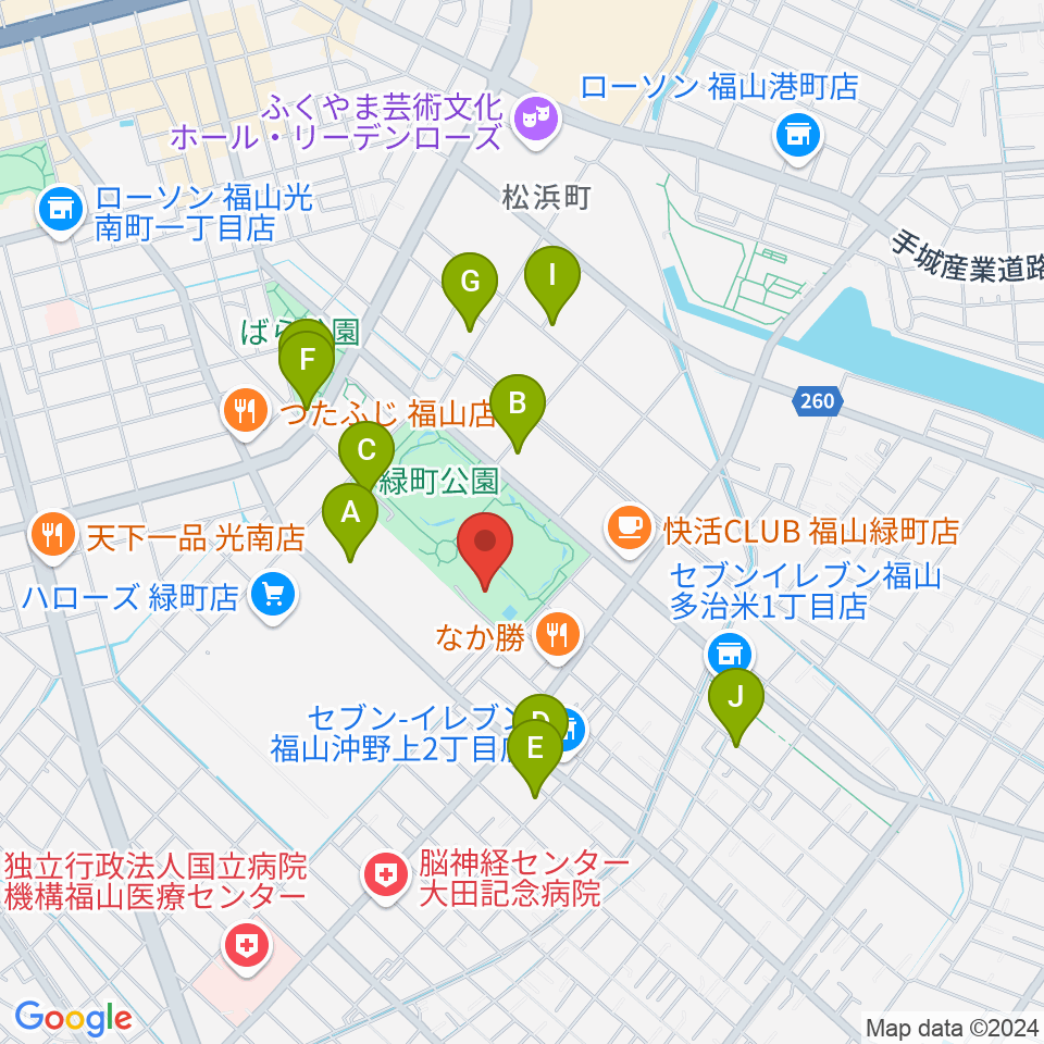 福山通運ローズアリーナ周辺の駐車場・コインパーキング一覧地図