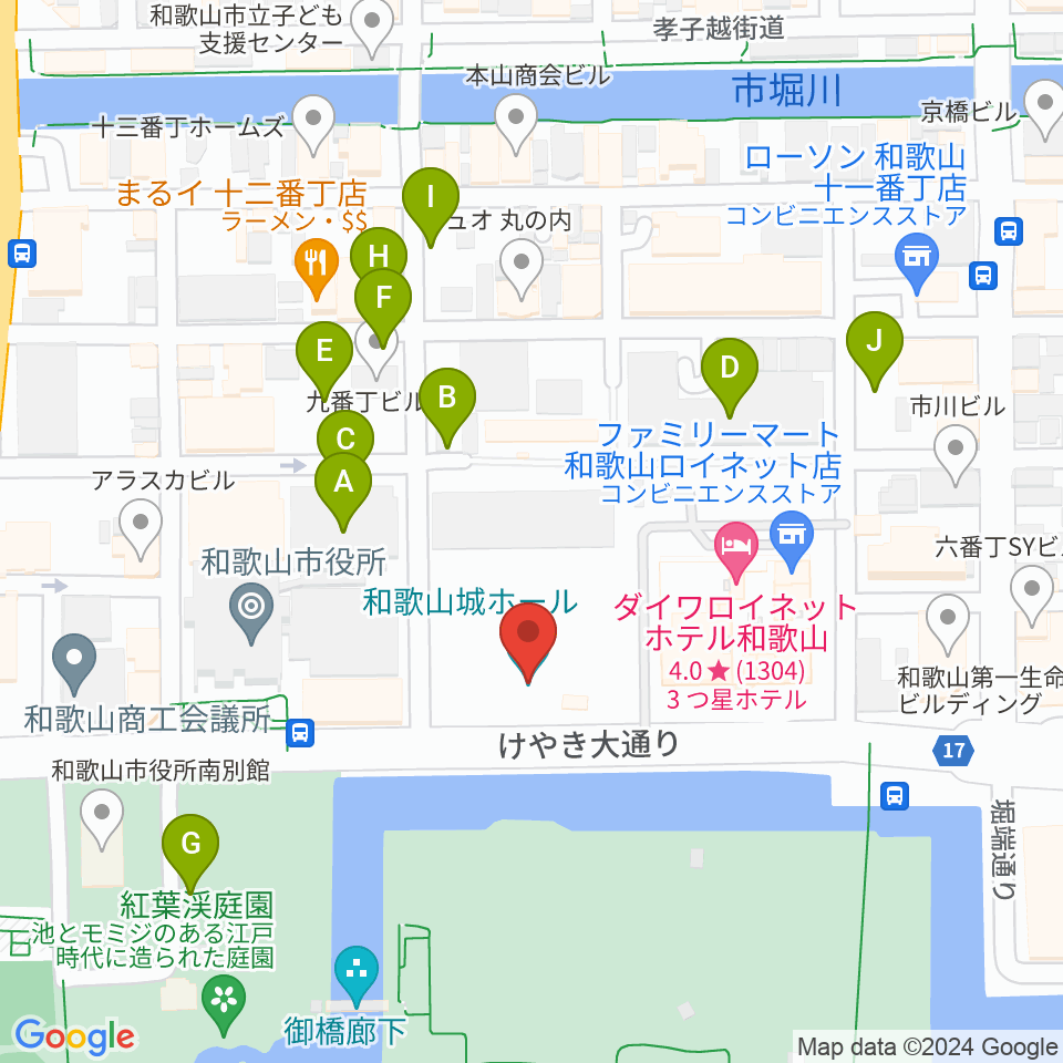 和歌山城ホール周辺の駐車場・コインパーキング一覧地図