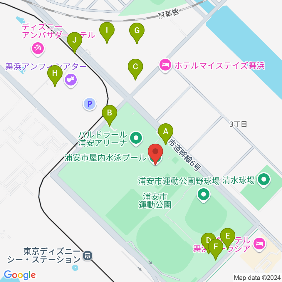 浦安市屋内水泳プール周辺の駐車場・コインパーキング一覧地図