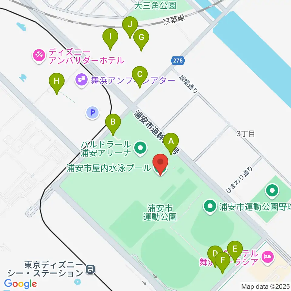 浦安市屋内水泳プール周辺の駐車場・コインパーキング一覧地図