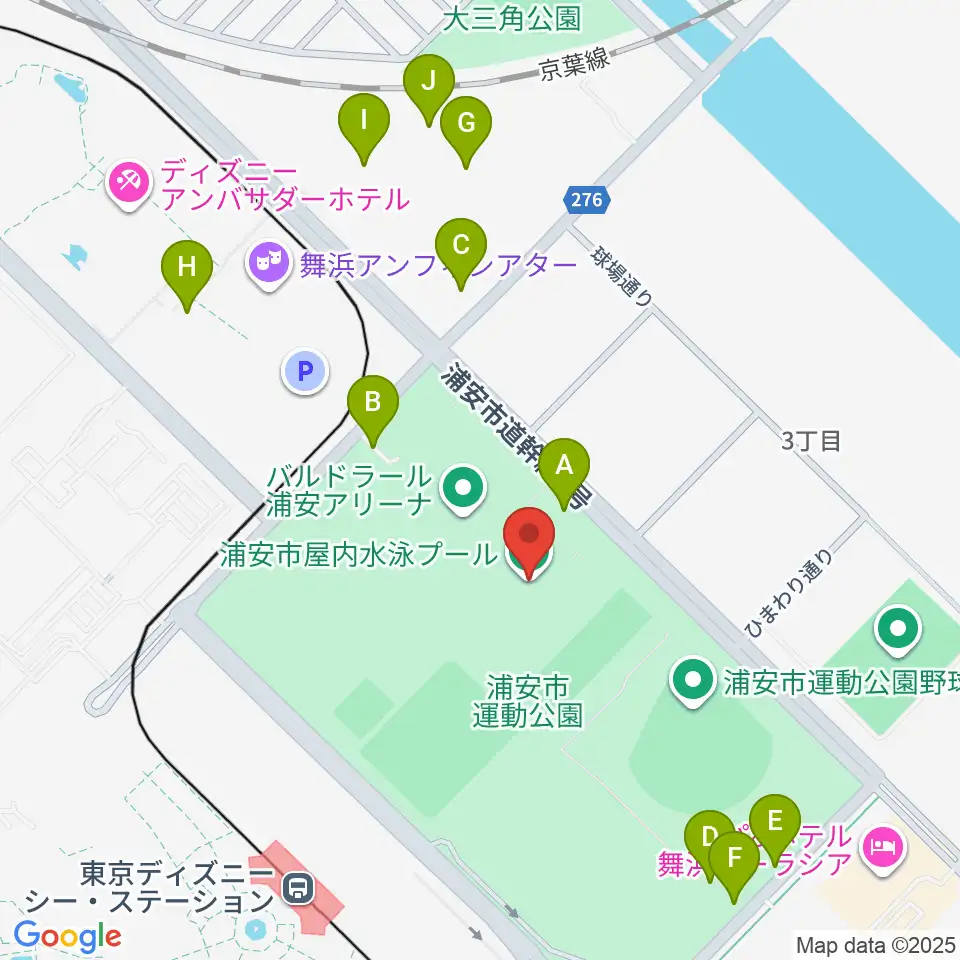 浦安市屋内水泳プール周辺の駐車場・コインパーキング一覧地図