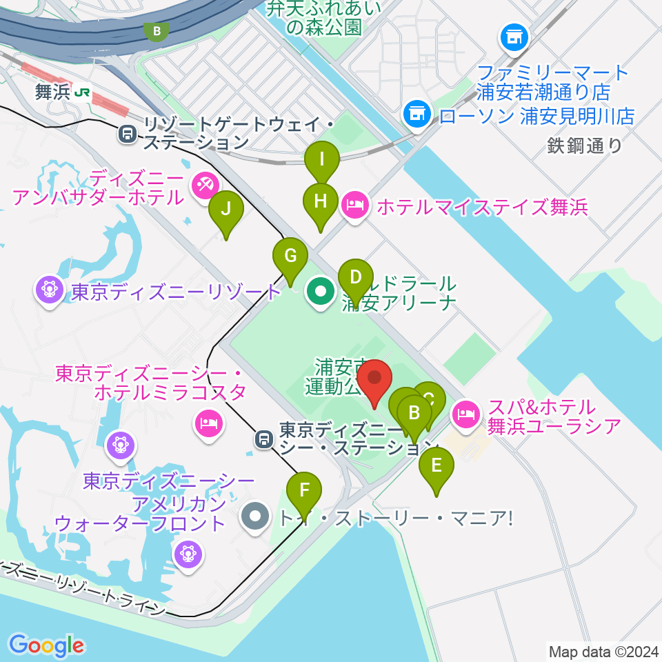 ブリオベッカ浦安競技場周辺の駐車場・コインパーキング一覧地図