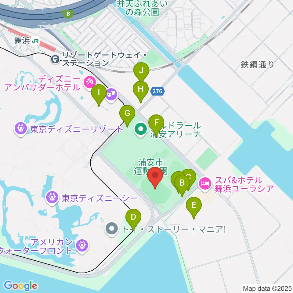 ブリオベッカ浦安競技場周辺の駐車場・コインパーキング一覧地図
