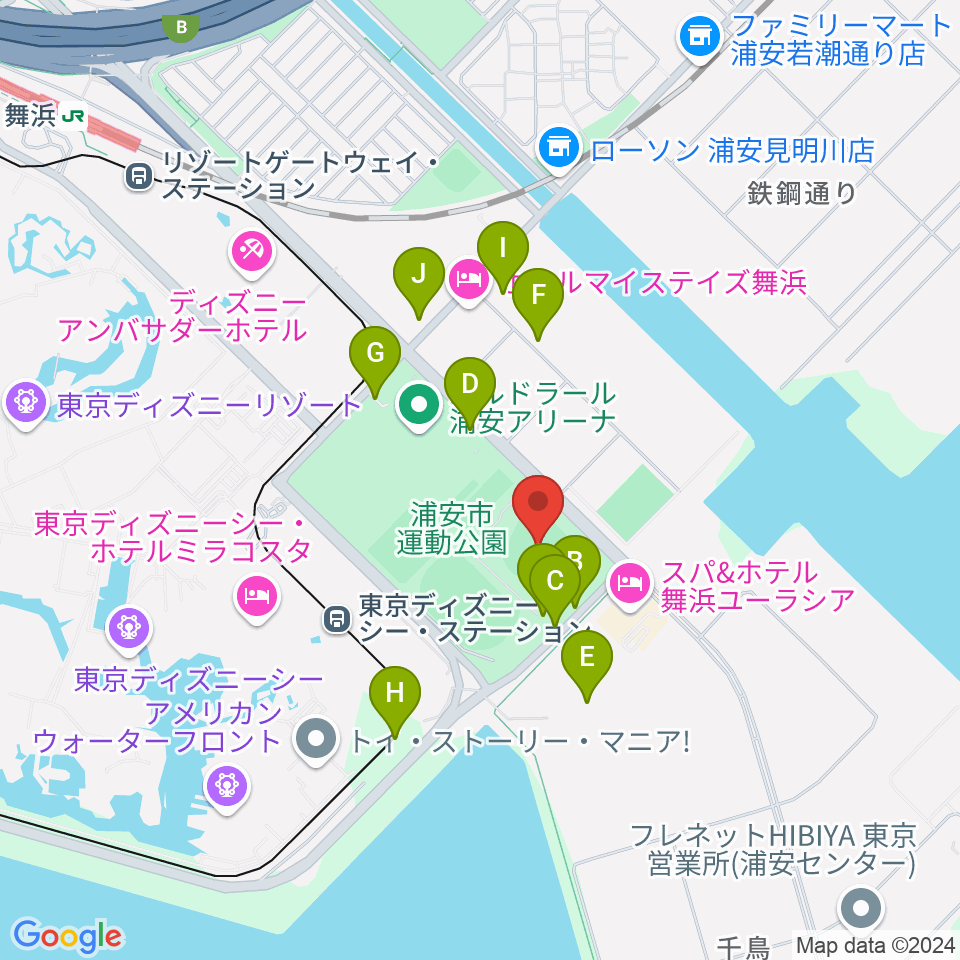 浦安市運動公園野球場周辺の駐車場・コインパーキング一覧地図