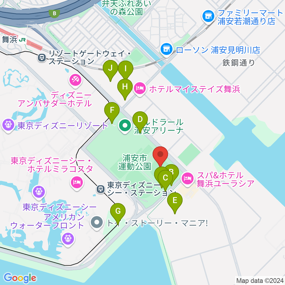 浦安市運動公園野球場周辺の駐車場・コインパーキング一覧地図