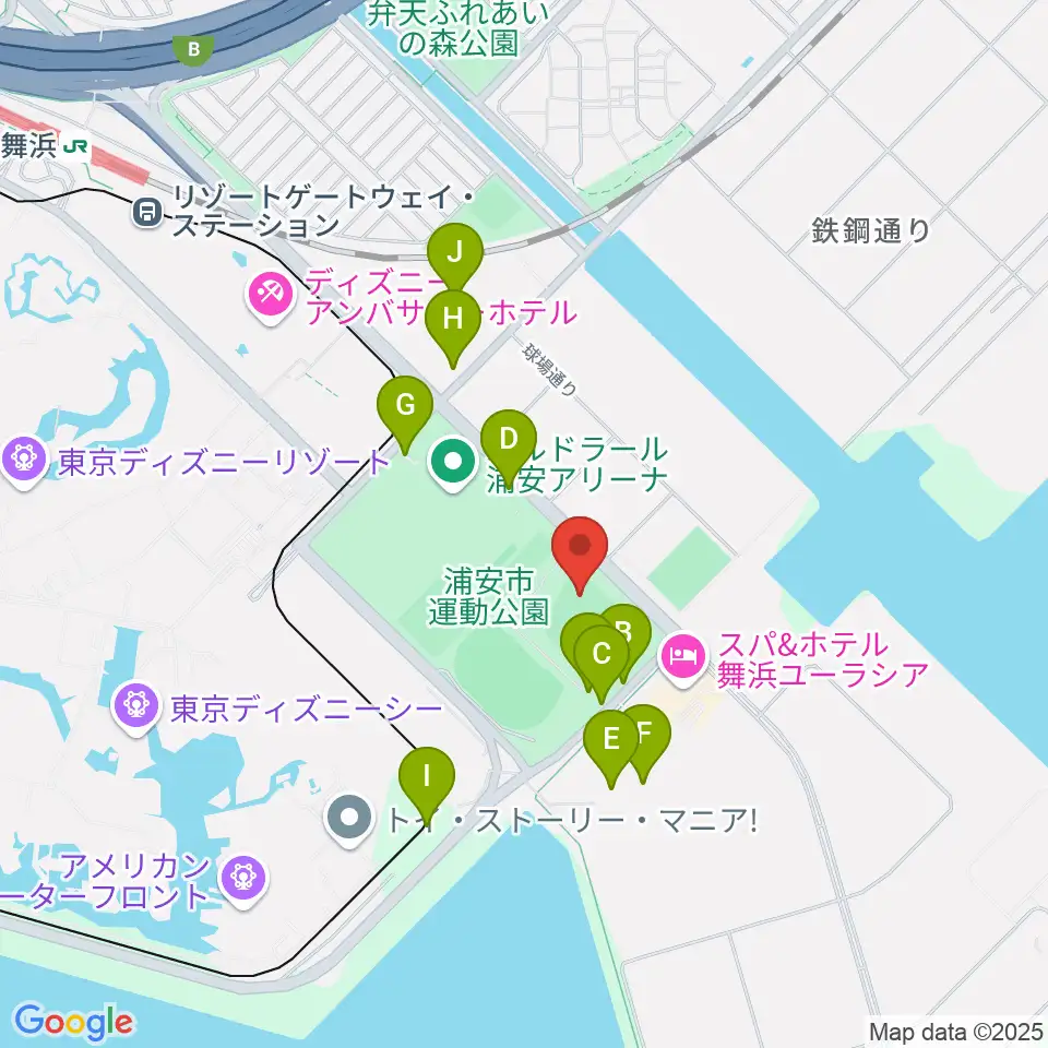 浦安市運動公園野球場周辺の駐車場・コインパーキング一覧地図