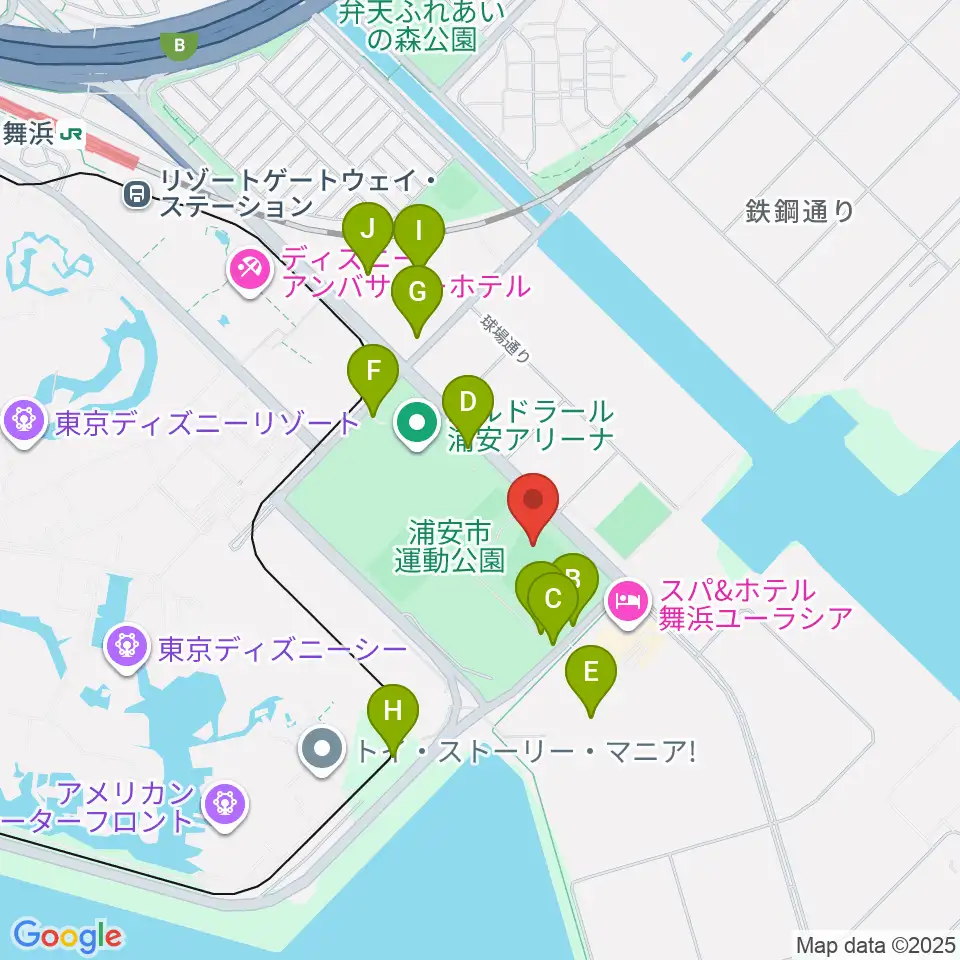 浦安市運動公園野球場周辺の駐車場・コインパーキング一覧地図