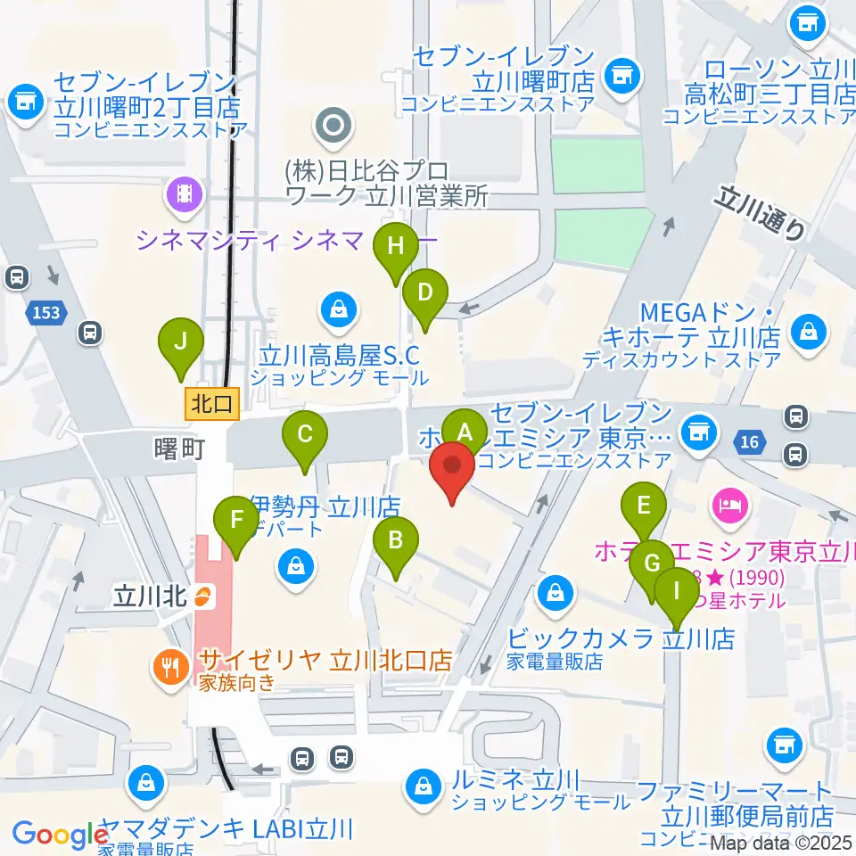 島村楽器 立川店周辺の駐車場・コインパーキング一覧地図