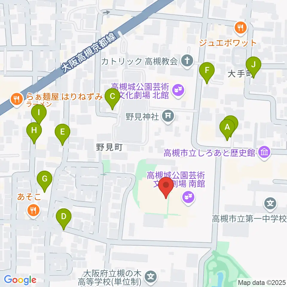 高槻城公園芸術文化劇場 南館周辺の駐車場・コインパーキング一覧地図