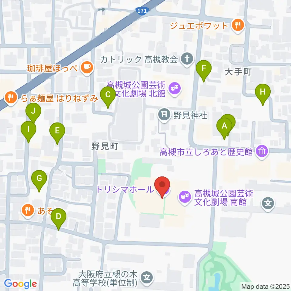 高槻城公園芸術文化劇場 南館周辺の駐車場・コインパーキング一覧地図