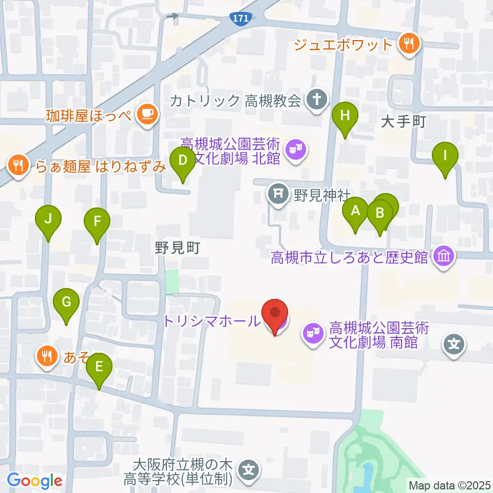 高槻城公園芸術文化劇場 南館周辺の駐車場・コインパーキング一覧地図