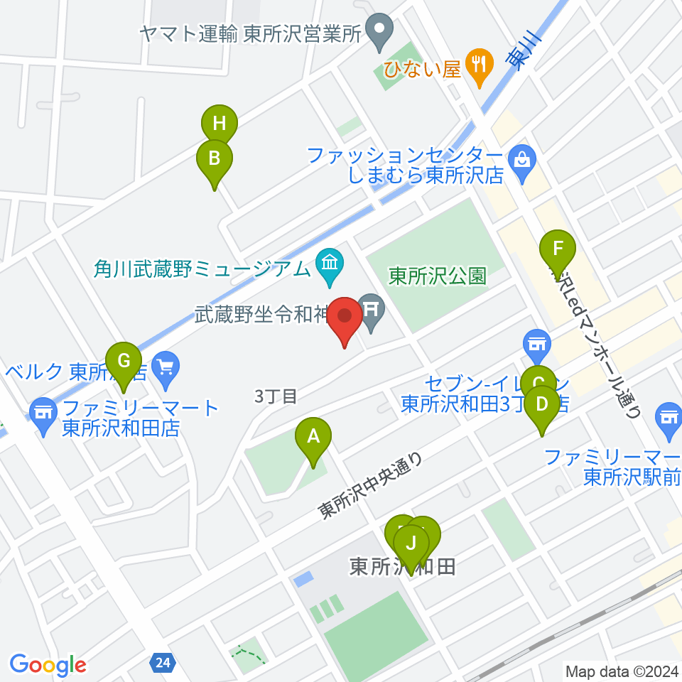 ところざわサクラタウン・ジャパンパビリオン周辺の駐車場・コインパーキング一覧地図