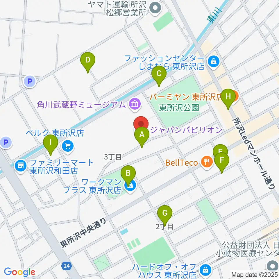 ところざわサクラタウン・ジャパンパビリオン周辺の駐車場・コインパーキング一覧地図