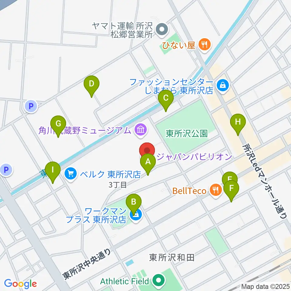 ところざわサクラタウン・ジャパンパビリオン周辺の駐車場・コインパーキング一覧地図