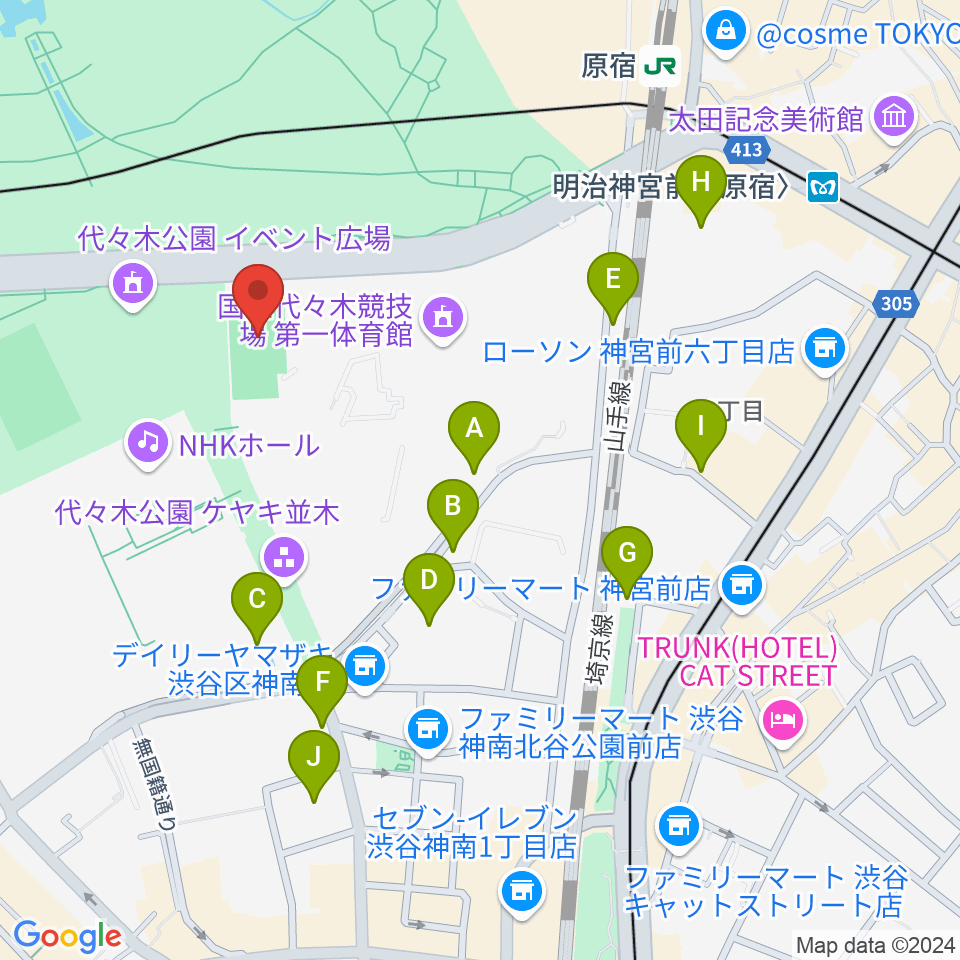 国立代々木競技場フットサルコート周辺の駐車場・コインパーキング一覧地図