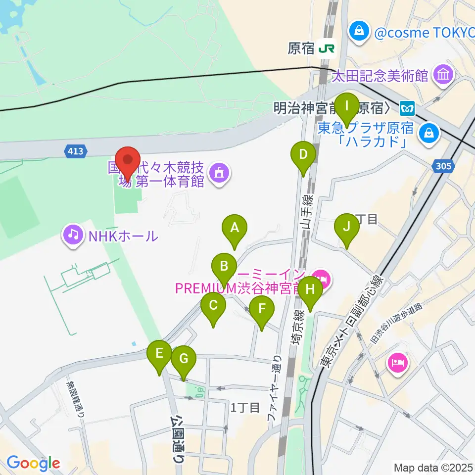 国立代々木競技場フットサルコート周辺の駐車場・コインパーキング一覧地図