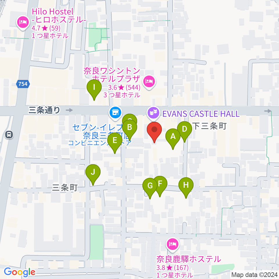 奈良EVANS CASTLE HALL 周辺の駐車場・コインパーキング一覧地図