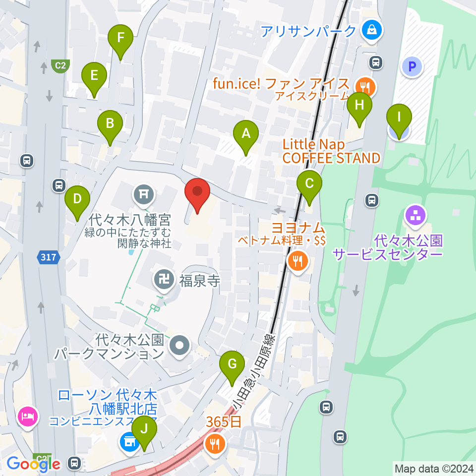 YCC 代々木八幡コミュニティセンター周辺の駐車場・コインパーキング一覧地図