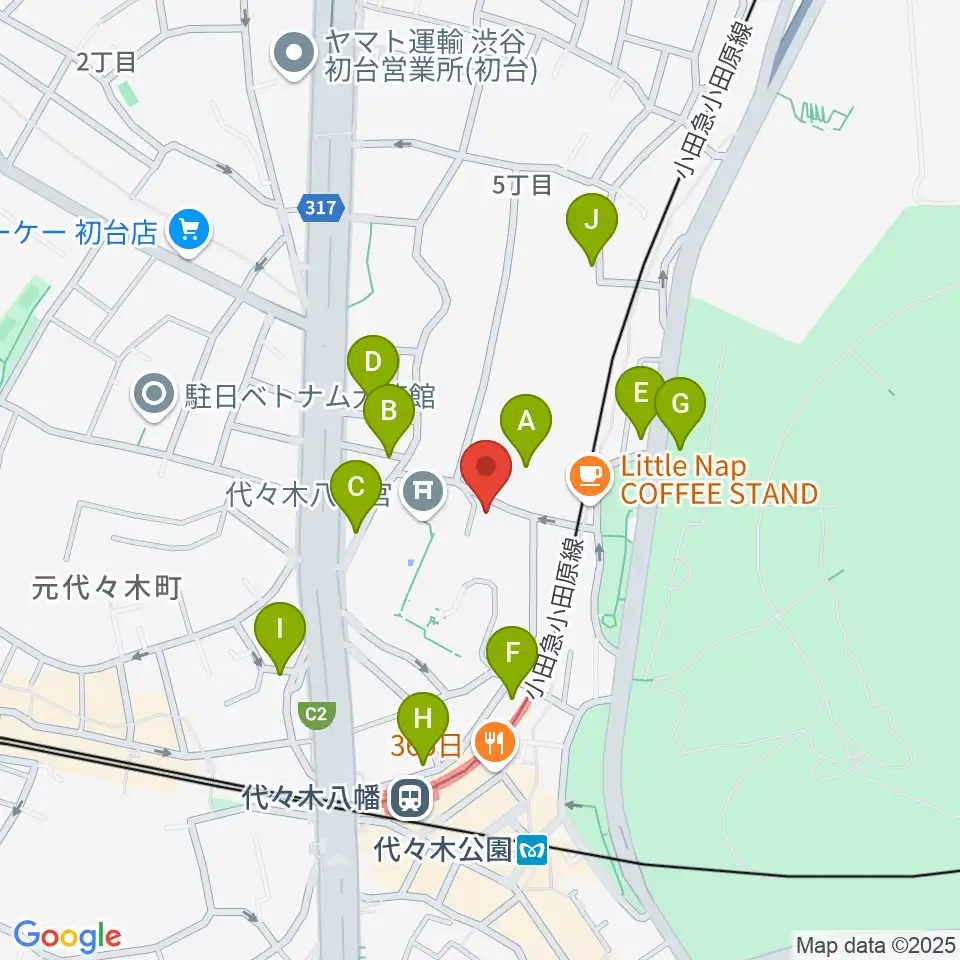 YCC 代々木八幡コミュニティセンター周辺の駐車場・コインパーキング一覧地図