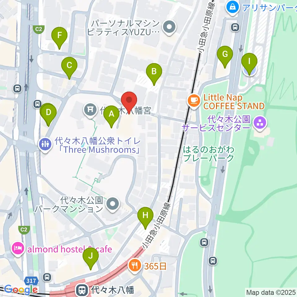 YCC 代々木八幡コミュニティセンター周辺の駐車場・コインパーキング一覧地図