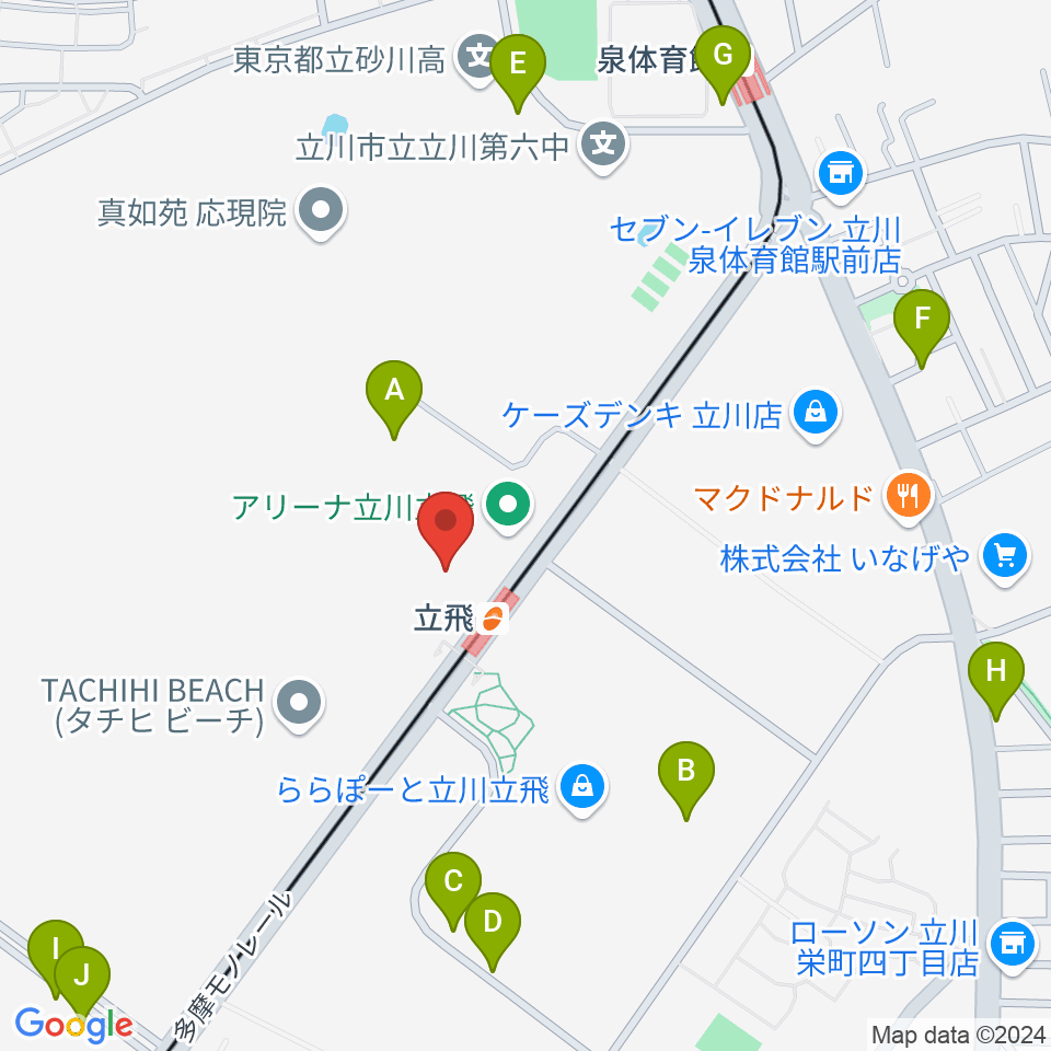 ドーム立川立飛周辺の駐車場・コインパーキング一覧地図