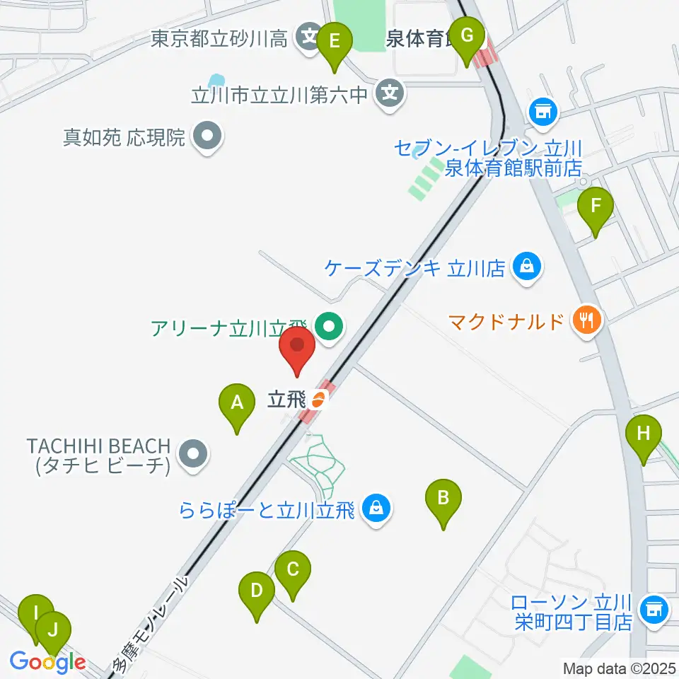 ドーム立川立飛周辺の駐車場・コインパーキング一覧地図