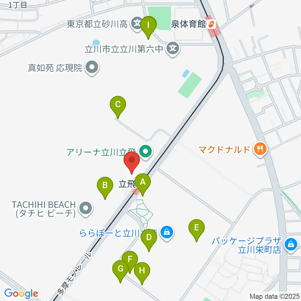ドーム立川立飛周辺の駐車場・コインパーキング一覧地図