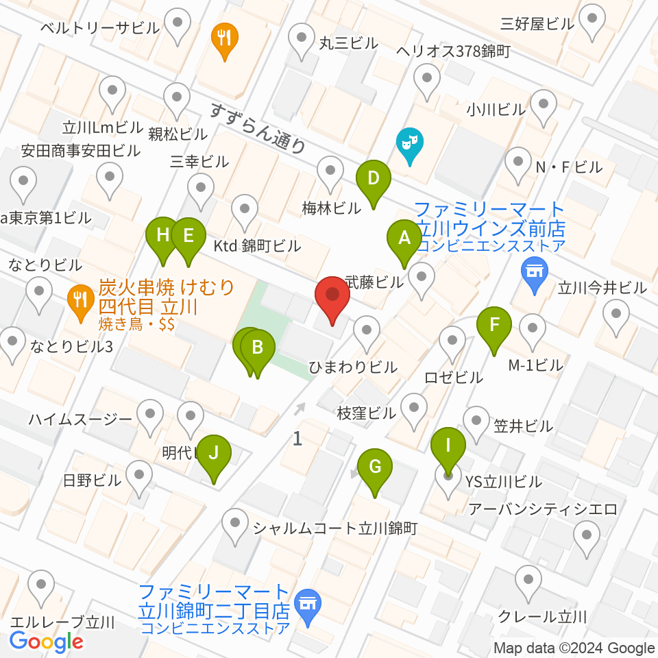 楽器奏庫 立川店周辺の駐車場・コインパーキング一覧地図